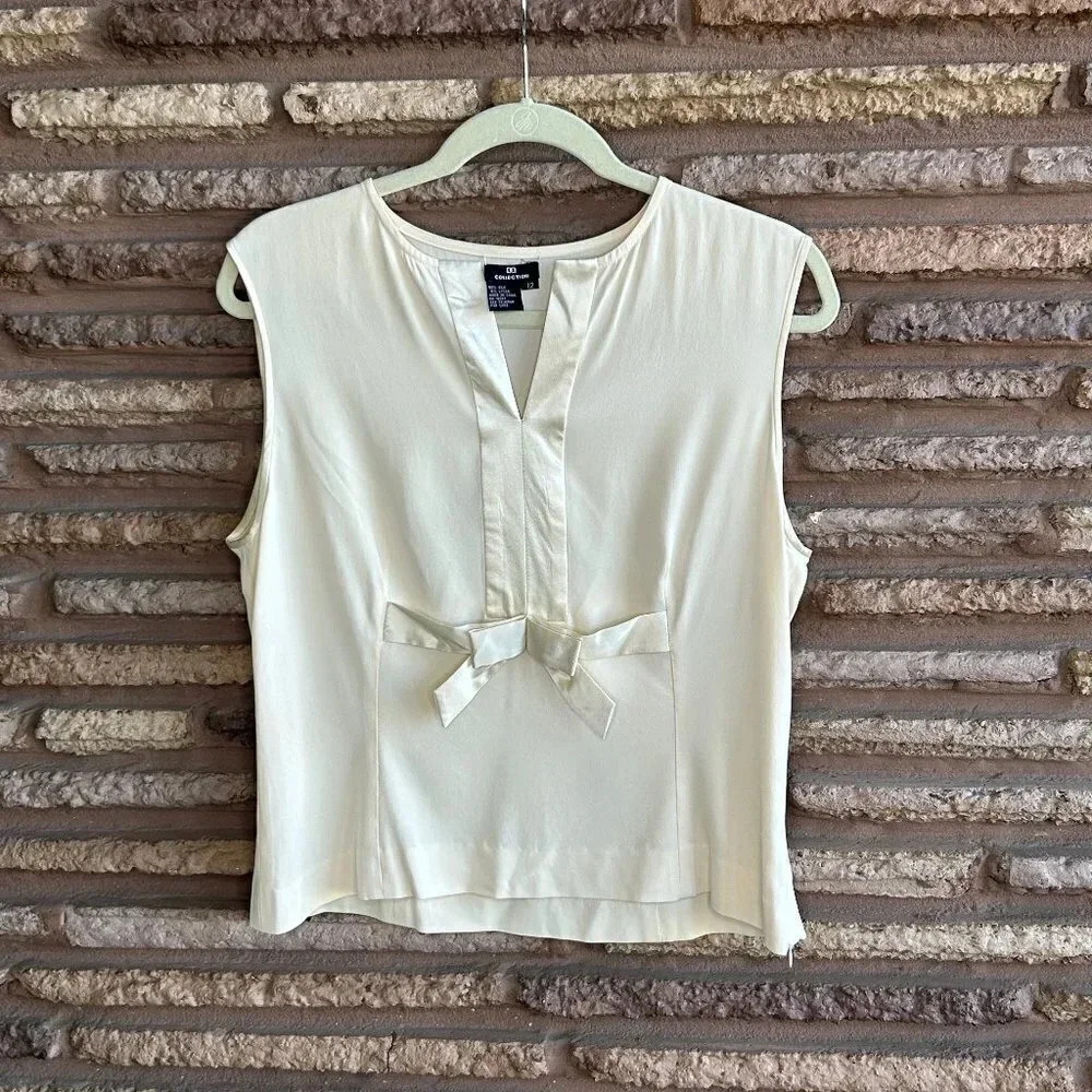 DD Collection Doncaster Ivory Silk Blend Sleeveless Bow Front Tank Blouse